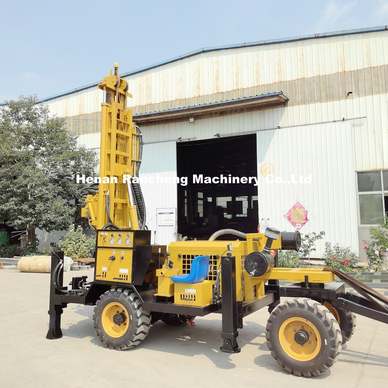 Trailer Type Water Well Drilling Rig 200m Drilling Depth Easy To Operate Both Mud Pump And Air Compressor